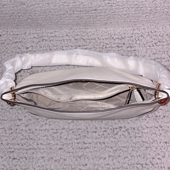 New Michael Kors MK Nicole Medium Shoulder Bag Tote Purse Vanilla White - Picture 10 of 14